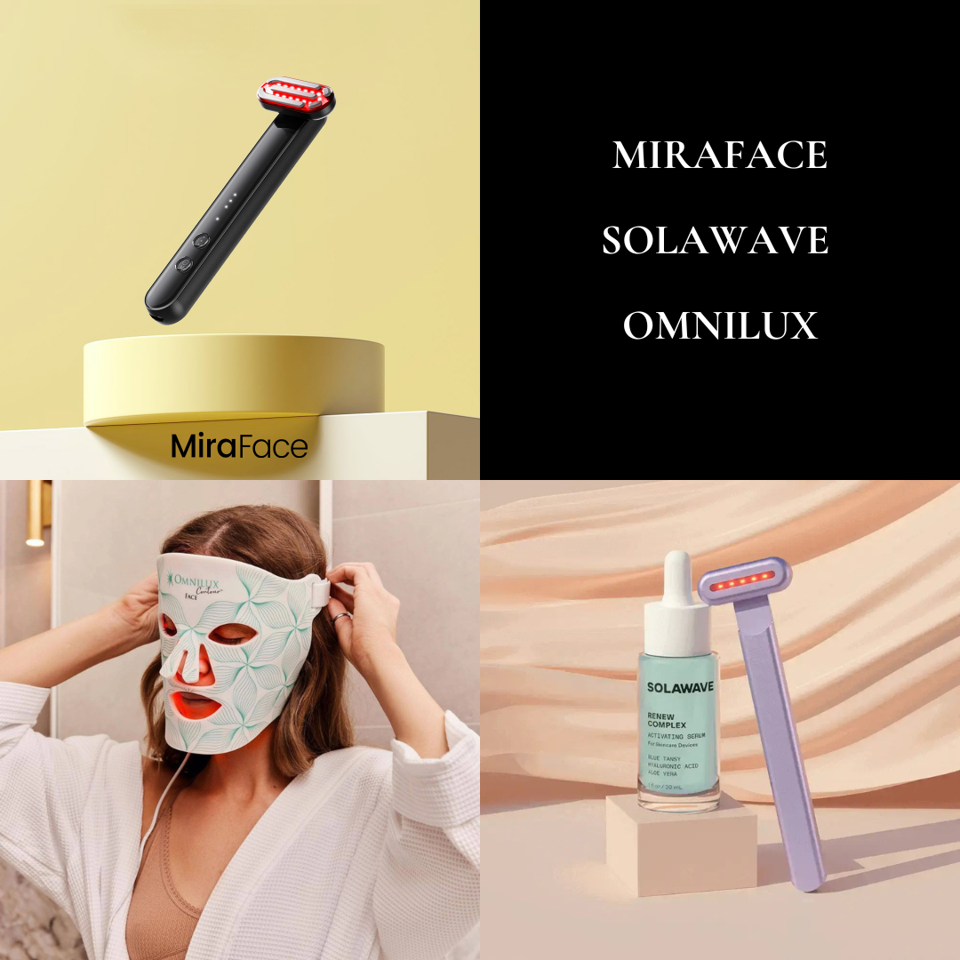 MiraFace Pro vs. SolaWave 4-in-1 Skincare Wand and Omnilux Red Light Mask